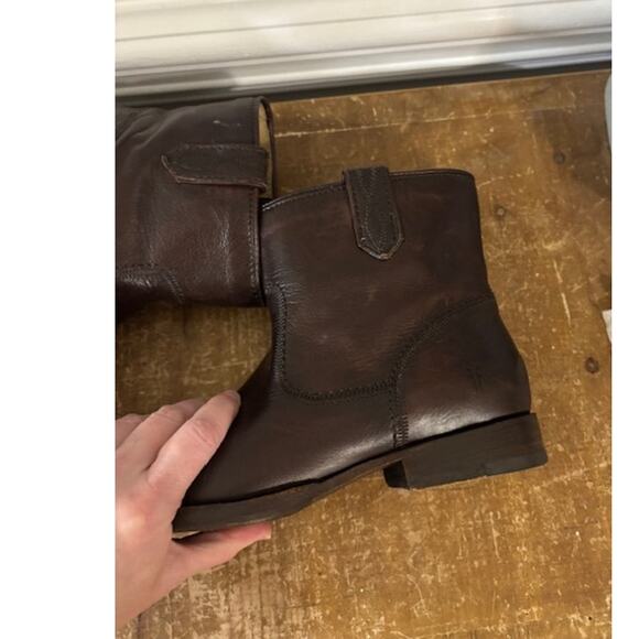 Frye Boots JAMIE STITCH Pull On Dark Brown Womens Size 8 Leather Short - Picture 5 of 9